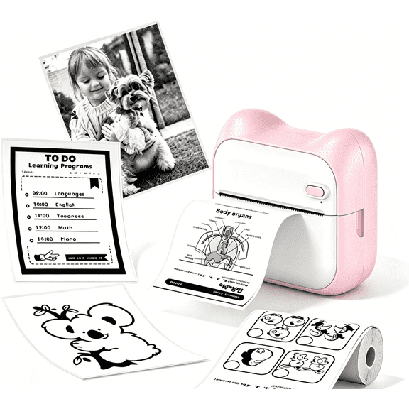 Mini Sticker Printer Maker, Bluetooth Thermal Pocket Photo, Maker for Photo, Notes Errors, Text Printing, DIY, Pink