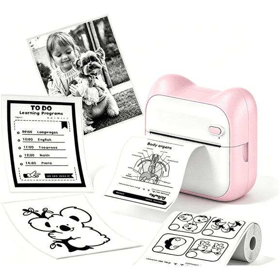 Mini Sticker Printer Maker, Bluetooth Thermal Pocket Photo, Maker for Photo, Notes Errors, Text Printing, DIY, Pink