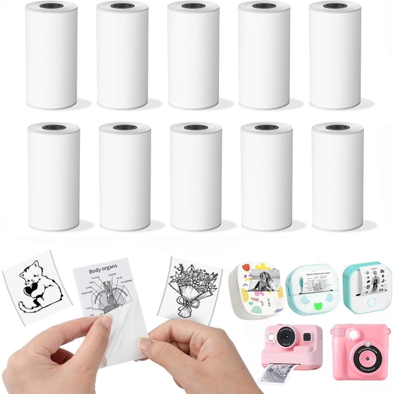 Mini Sticker Printer Paper Compatible with Memoking T02/XenGro AHM2/ D21/iDPRT S1 Sticker Printer, 2" Print Camera Paper Refill for Camera, 10 Rolls White Sticker Label Roll