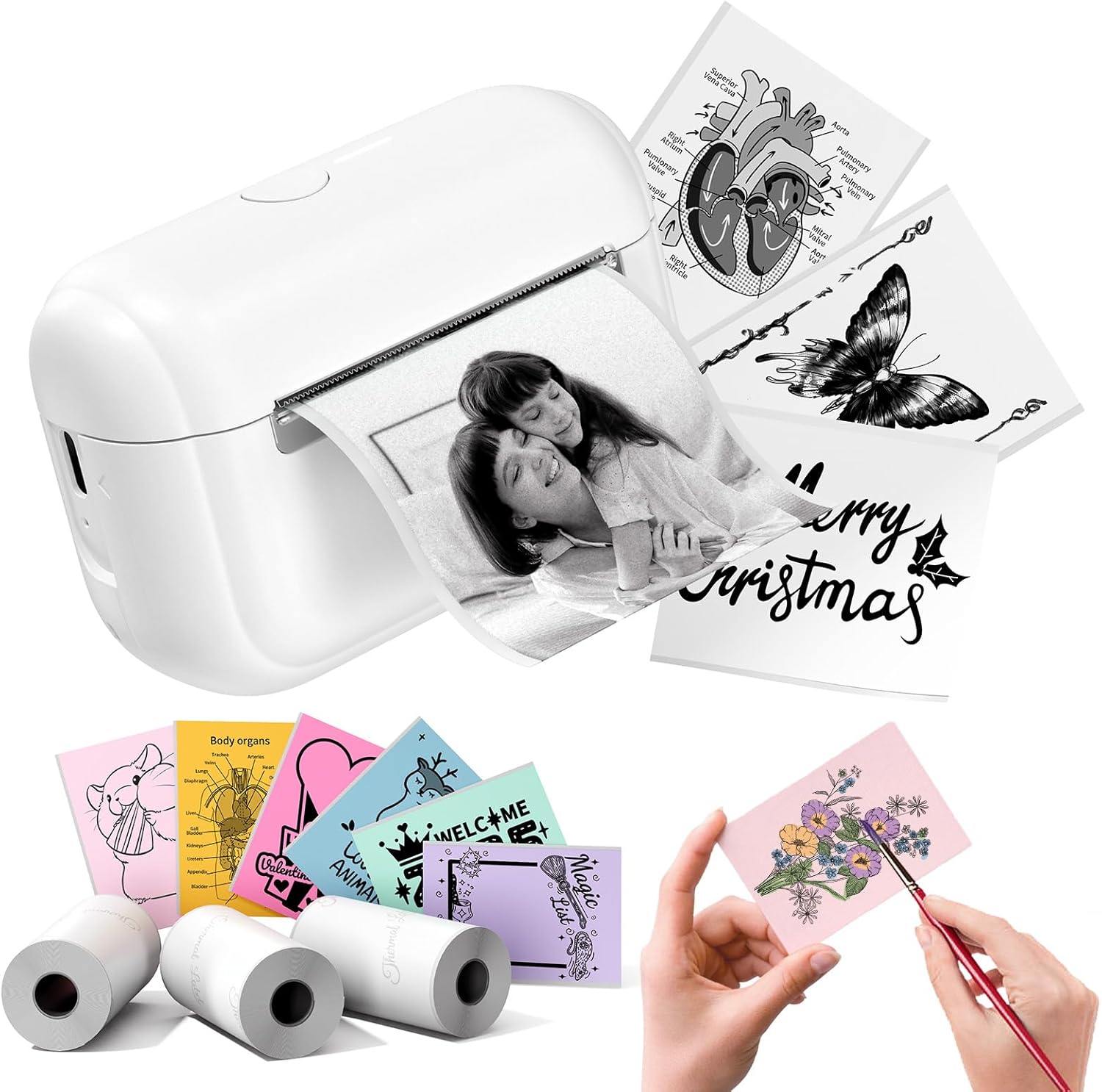 Mini Sticker Printer - Portable Label Maker Machine Sticker Box Q02E Pocket Thermal Inkless Printer pods Sticker Maker Small Receipt Printer, for Study Note, Home Office School Organization
