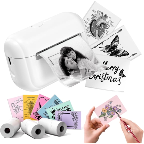 Mini Sticker Printer - Portable Label Maker Machine Sticker Box Q02E Pocket Thermal Inkless Printer pods Sticker Maker Small Receipt Printer, for Study Note, Home Office School Organization