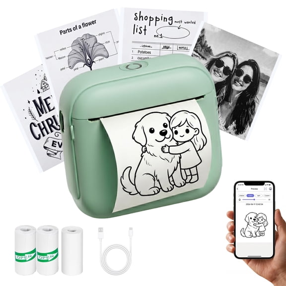 Mini Sticker Printer - Portable Thermal Pocket Label Maker with 3 Rolls Paper, Bluetooth Inkless Printpod for Study Notes, Photos, DIY Journals, Compatible with iOS Android