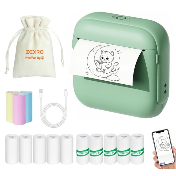 Mini Sticker Printer - Portable Thermal Pocket Label Maker with 3 Rolls Paper, Bluetooth Inkless Printpod for Study Notes, Photos, DIY Journals, Compatible with iOS Android