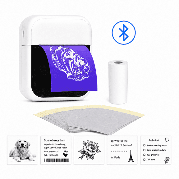 Mini Sticker Printer Set,Portable Inkless Thermal Tattoo Stencil Printer for IOS Android, Bluetooth Sticker Maker for Tattoo Students Journalers
