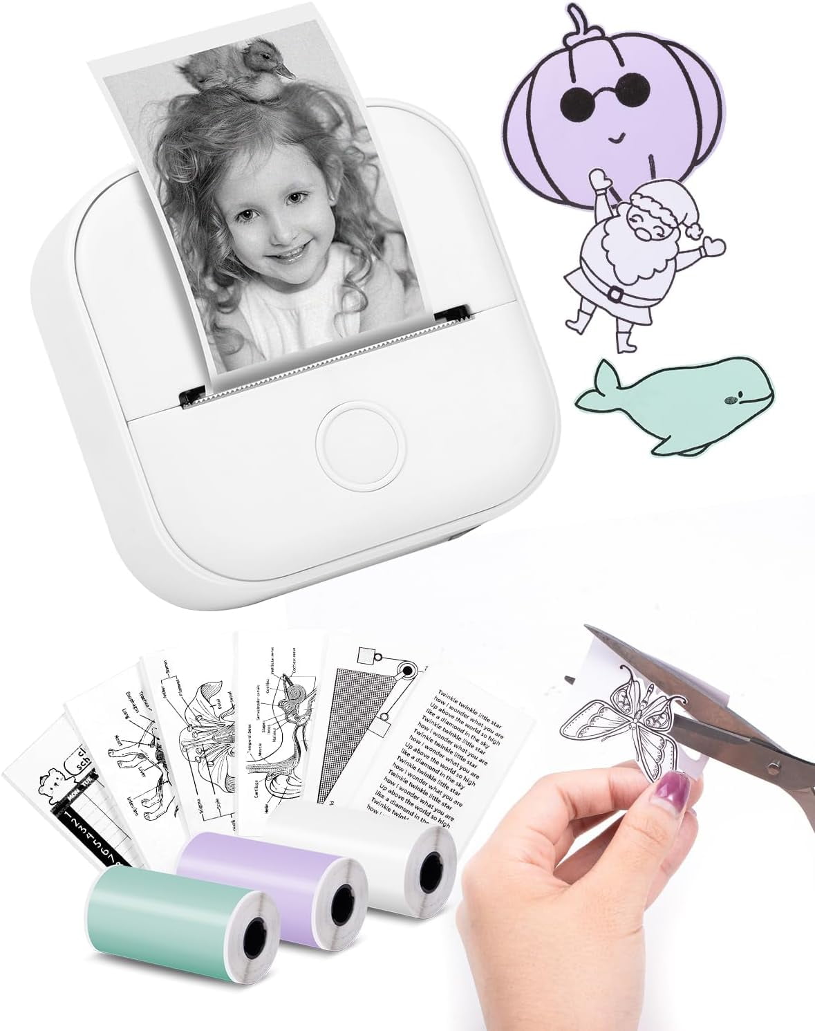 Mini Sticker Printer - T02 Mini Printer Portable Thermal Printer Inkless Sticker Maker Machine Bluetooth Pocket Printer Phone Printer for Study Graphics, Anatomical Diagrams