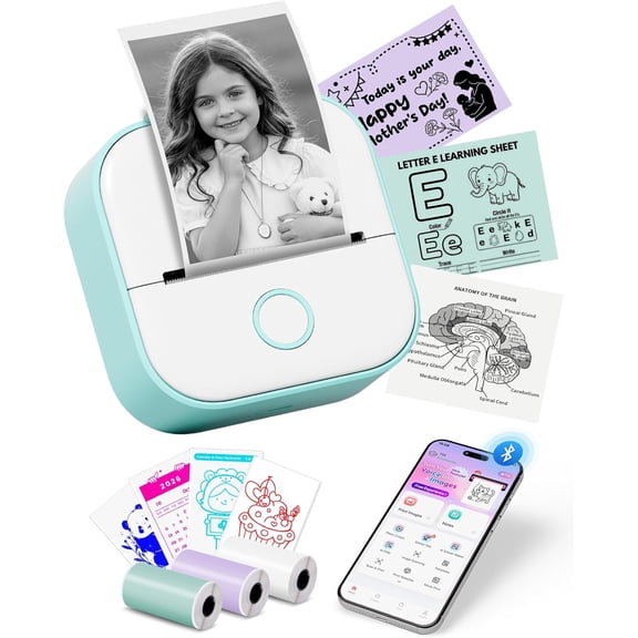Mini Sticker Printer - T02 Thermal Printer Portable Label Maker Bluetooth Photo Printer Print Pods Inkless Sticker Maker for Kids Sticker Box, Smart AI APP, for Gifts, Study Note, Journal,DIY