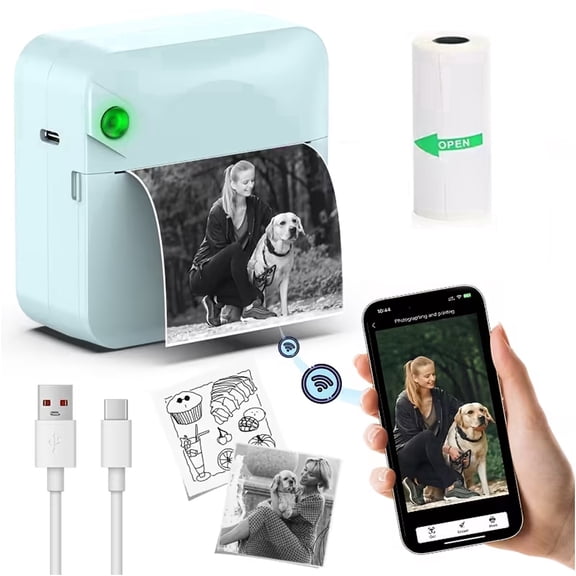 Mini Sticker Printer,Thermal Printer,Sticker Printer for Photos/Labels/Notes,Inkless Pocket Photo Printer for Learning Assistance,Compatible with iOS&Android(Blue)