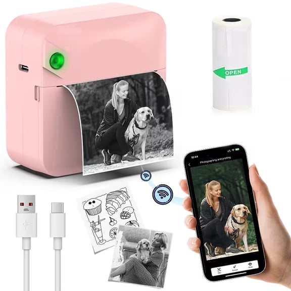 Mini Sticker Printer,Thermal Printer,Sticker Printer for Photos/Labels/Notes,Inkless Pocket Photo Printer for Learning Assistance,Compatible with iOS&Android(Pink)