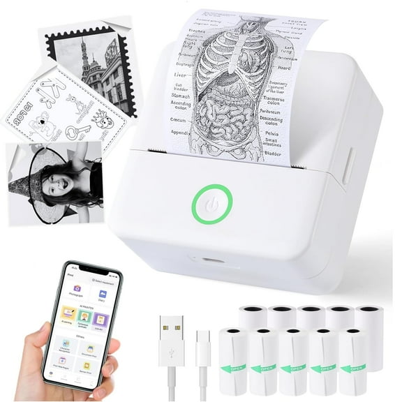 Mini Sticker Printer,Thermal Printer,Sticker Printer for Photos/Labels/Notes,Inkless Pocket Photo Printer for Learning Assistance,Compatible with iOS&Android