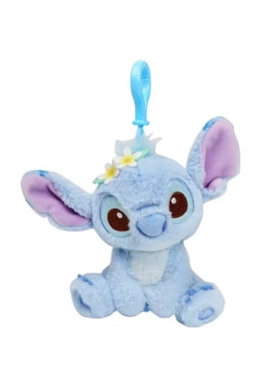 Mini Stitch Plush Keychain – Cute Blue Soft Toy with Flower & Clip Hook for Backpack, Purse, or Gift