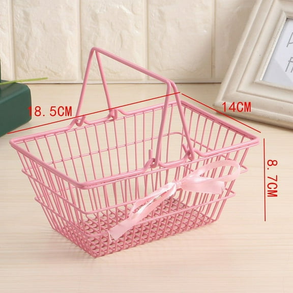 Mini Storage Basket For Desktop Use Designed For Pink Girls To Store Cosmetics Jewelry And Small Items With Ribbon Bow Detail