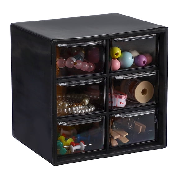 Mini Storage Drawers, Plastic Desktop Teacher Desk with 6 Drawers, Black