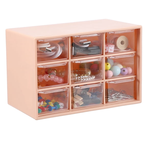 Mini Storage Drawers, Plastic Desktop Teacher Desk with 9 Drawers, Pink