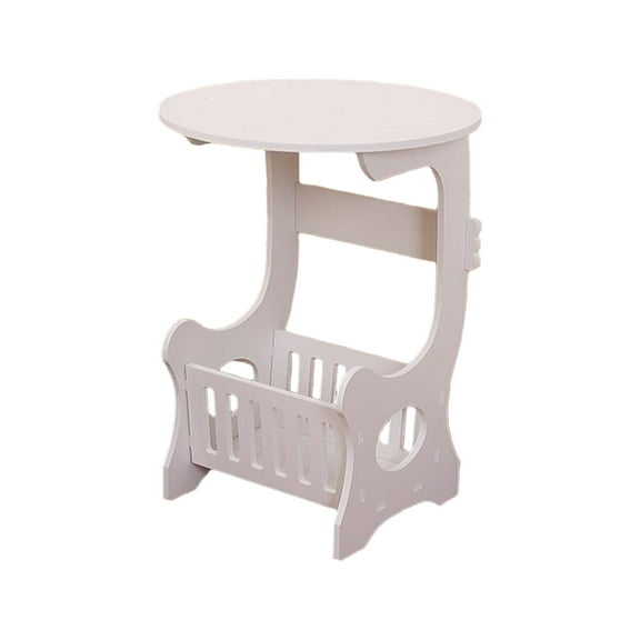Mini Storage Small Round Bedside Table ,Living Room White Wooden Nightstand with Magazine Rack, Compact & Multi-Functional Design