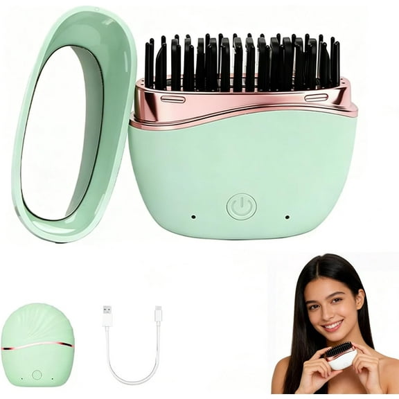 Mini Straightener, New Cordless Rechargeable Portable Straightening Comb, Rapid-Heat with Three Temperature Controls, Heat-Resistant Shell Travel Comb
