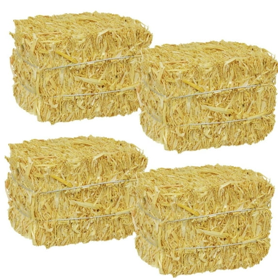 Mini Straw Bales 2.5x3.5in Faux Autumn Harvest Home Table Decor DIY Craft Doll House Toy Stables Miniature Decoration for Halloween Thanksgiving Fall Decorative Natural Hay Set of 4 with Oggeto