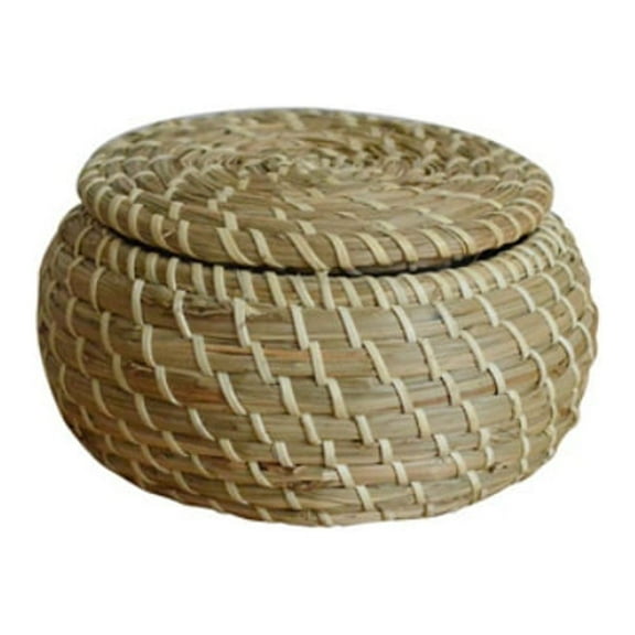Mini Straw Hand Woven Storage Baskets with Lids Wicker Baskets Round Small Seagrass Box Desktop Storage Basket