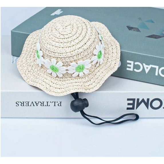 Mini Straw Hat for Pets - Adjustable Summer Beach Hat for Small Dogs & Cats, Photoshoot Accessories for Instagram (Natural Palm Leaf)