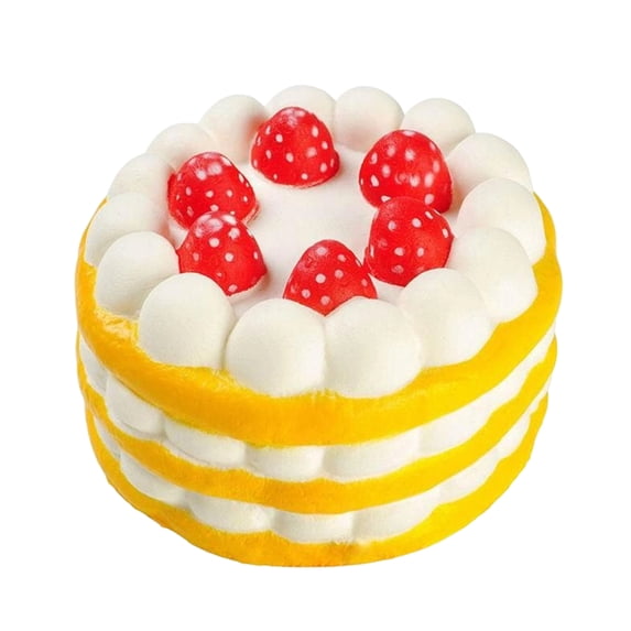 Mini Strawberry Cake Squishy with Slow Rising Pu Foam, 1 Pack, Yellow and White with Red Strawberries, for Kids and Adults Relaxation, Squeeze Toy