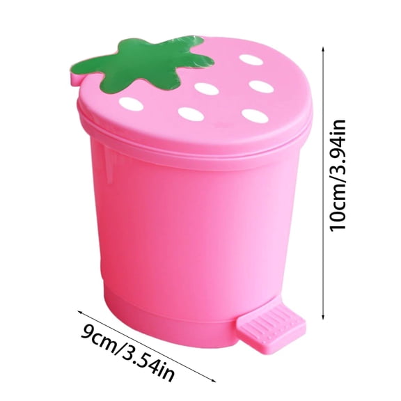 Mini Strawberry Trash Can, Pop-Up Lid Waste Container for Desktop, Kitchen Counter, and Car, Cute Room Decor