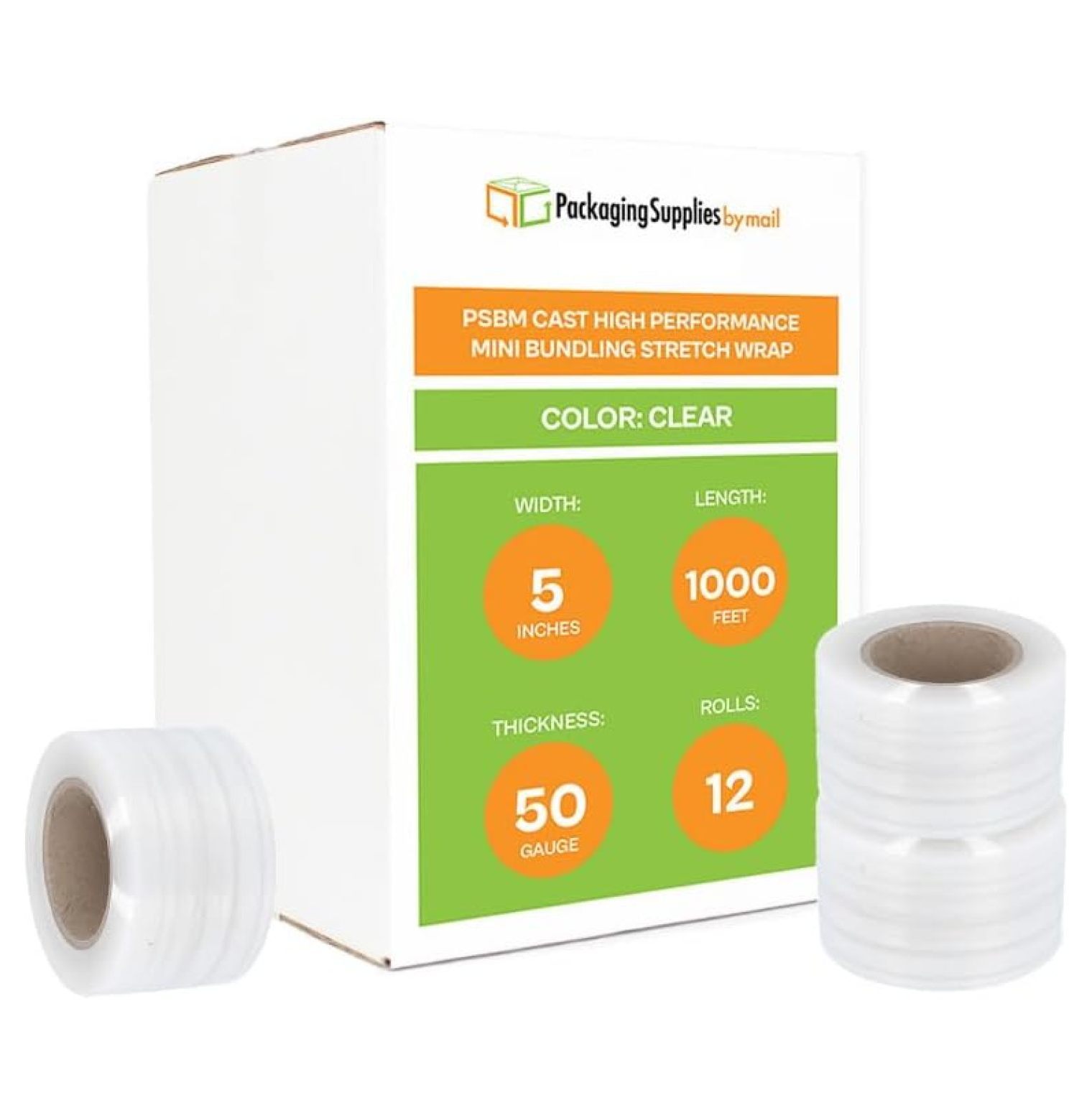 Mini Stretch Wrap for Packing with Handles, 12 Pack, 5 Inch x 1000 Feet, 50 Gauge, Durable Clear