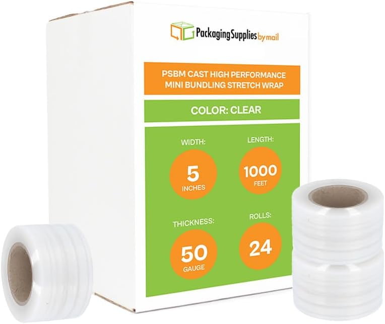 Mini Stretch Wrap for Packing with Handles, 24 Pack, 5 Inch x 1000 Feet