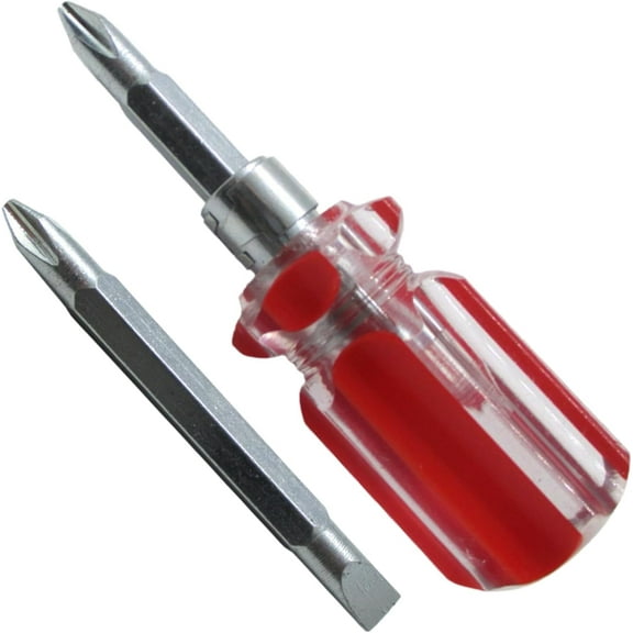 Mini Stubby Dual-Head Screwdriver Compact Pocket Phillips and Flathead Driver with Crystal Handle and Self-Locking Buckle