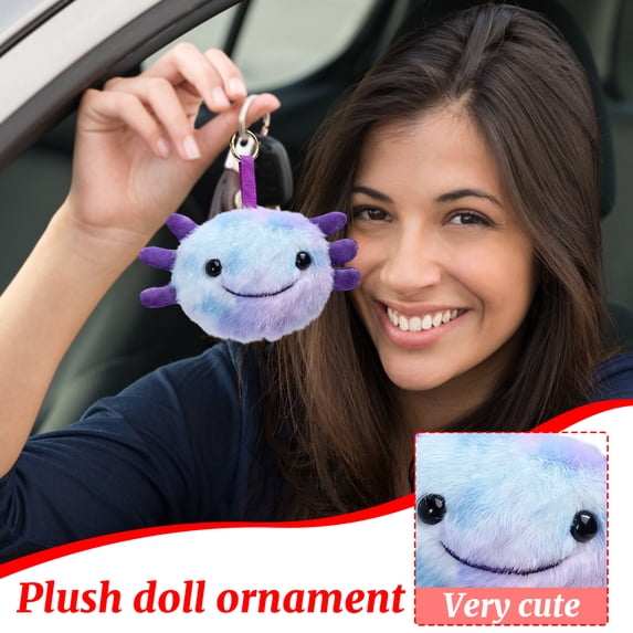 Mini Stuffed Animal, Axolotl Stuffed Animal Backpack Charm, Fuzzy Keychain Bag Charm, Clip-On Plush Kids Toys, 3 Inch Blue-Purple Tie-Dye Design Perfect for Teen Gift, Stocking