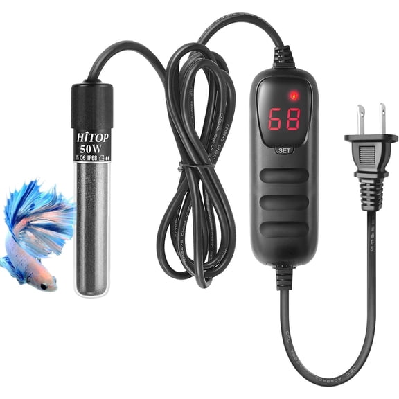 Mini Submersible Aquarium Heater - 50W Digital Heater for Fish Tank Turtle Tank 5-15 Gallon, Saltwater and Fresh Water with Temperature Controller (50W)