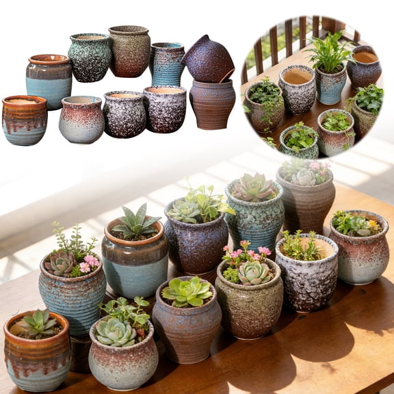 Mini Succulent Planter Pot 5 Pack, 2.5 Inch Ceramic Ice Crack Cactus Pots with Drainage Hole , Micro Landscape Planter for Moss, Herb & Succulents
