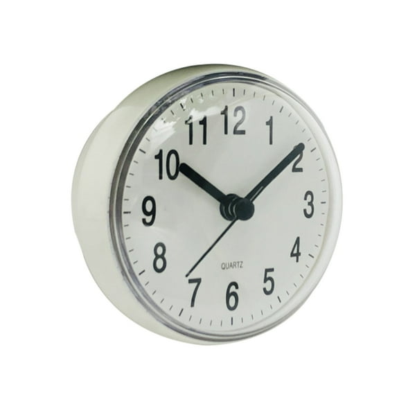 Mini Suction Cup Wall Clock Anti Fog, White 9x9x5cm, Quartz Movement, Silent, for Bathroom Kitchen Table Decor