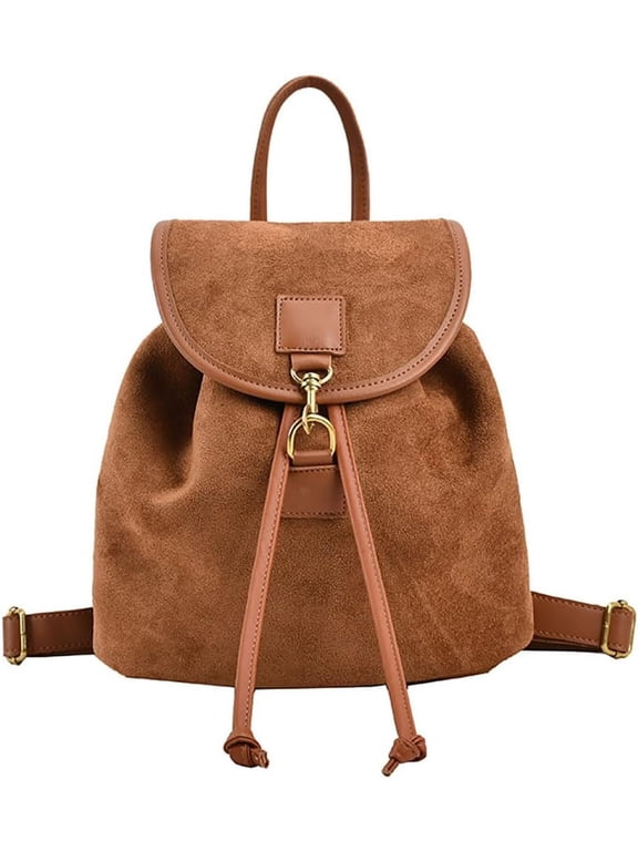 Mini Suede Backpack Purse For Women Small Cute Backpack For Travel Shopping Coffee Color-brown-
