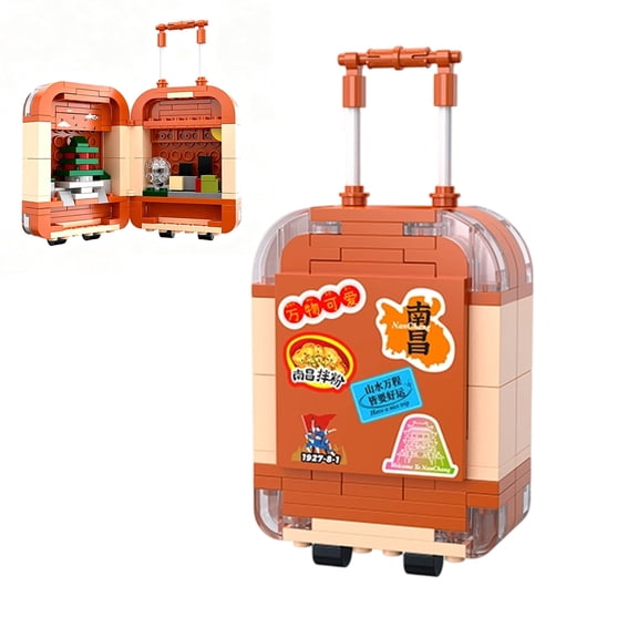 Mini Suitcase Building Blocks Set, Vibrant Sticker-Style Bricks with Hidden Nanchang Skyline, 137pcs Fun Desk Decor GiftS (Small, stickers + mini skyline)