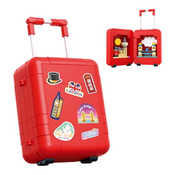 Mini Suitcase Building Blocks Set, Vibrant Sticker-Style Bricks with Hidden Netherlands Skyline, 142pcs Fun Desk Decor Gift S (Small, stickers + mini skyline)