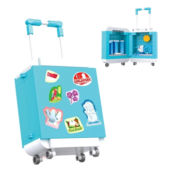 Mini Suitcase Building Blocks Set, Vibrant Sticker-Style Bricks with Hidden Singapore Skyline, 127pcs Fun Desk Decor Gift S (Small, stickers + mini skyline)