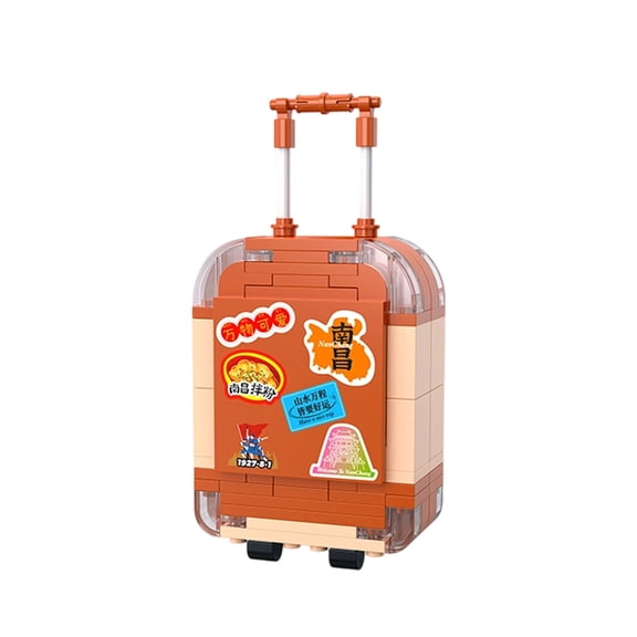 Mini Suitcase Building Blocks Set, Vibrant Sticker-Style Bricks with Hidden Nanchang Skyline, 137pcs Fun Desk Decor Gift