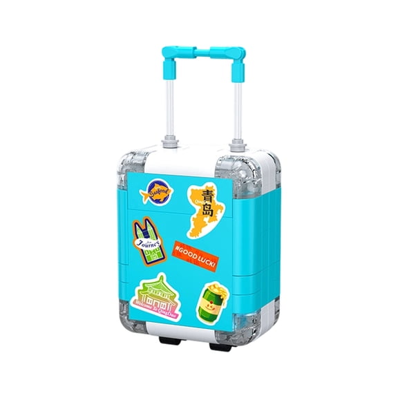 Mini Suitcase Building Blocks Set, Vibrant Sticker-Style Bricks with Hidden Qingdao Skyline, 136pcs Fun Desk Decor Gift