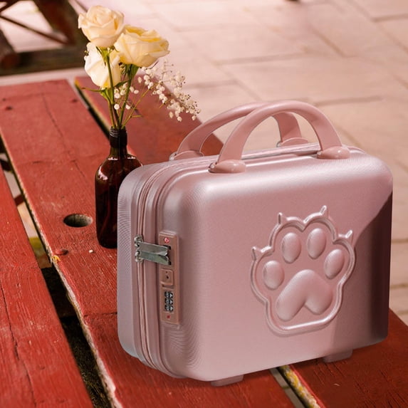 Mini Suitcase Case with Handle with Handle Portable hands Cartoon 14 inch Mini Luggage Case for Cosmetics Business Travel Shoes Rose