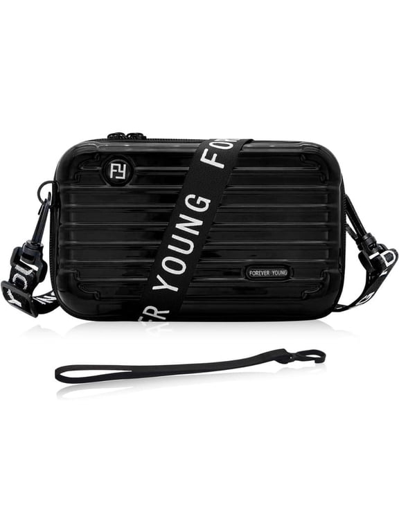 Unisex Adult Adjustable Black Mini Suitcase Crossbody Bag, PVC Messenger Bag with 2 Straps, Stylish Cosmetic Bag for Travel