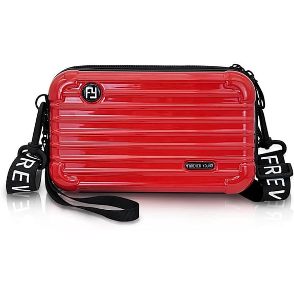 Alikpop Unisex Adult Adjustable Red Mini Suitcase Crossbody Bag, PVC Messenger Bag with 2 Straps, Stylish Cosmetic Bag for Travel