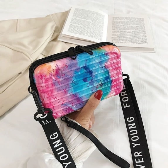 Mini Suitcase Crossbody Bag, Plastic Mini Suitcase Bag Suitcase Purses Stylish Suitcase Cosmetic Bag with 2 Straps