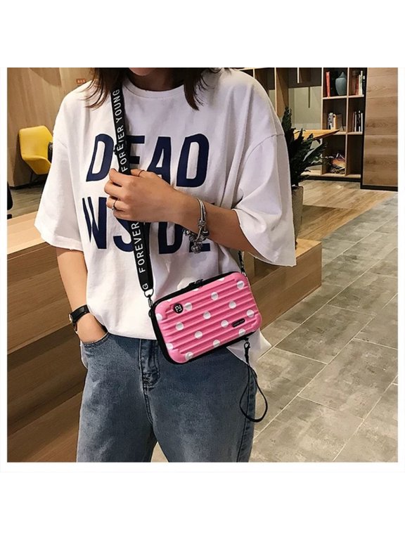 Mini Suitcase Crossbody Bag, Plastic Mini Suitcase Bag Suitcase Purses Stylish Suitcase Cosmetic Bag with 2 Straps