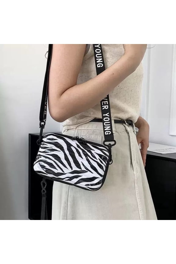 Zebra Print Mini Crossbody Bag, Waterproof Nylon Shoulder Sling Bag with Adjustable Strap
