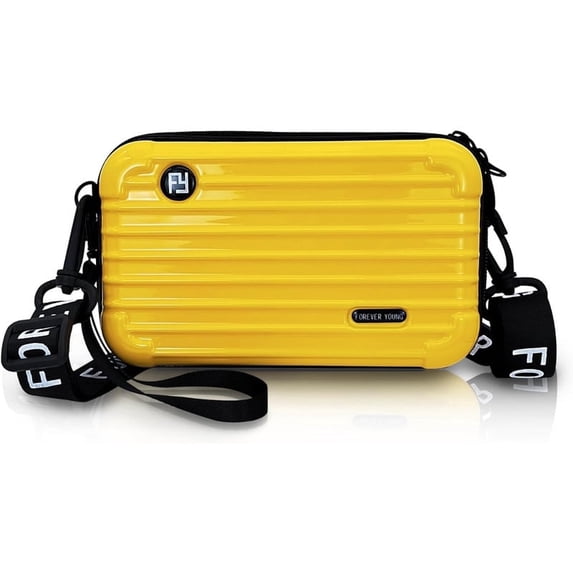 Alikpop Unisex Adult Adjustable Yellow Mini Suitcase Crossbody Bag, PVC Messenger Bag with 2 Straps, Stylish Cosmetic Bag for Travel