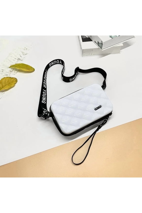 White Mini Hardshell Crossbody Bag, Waterproof Quilted Shoulder Sling Bag with Adjustable Strap