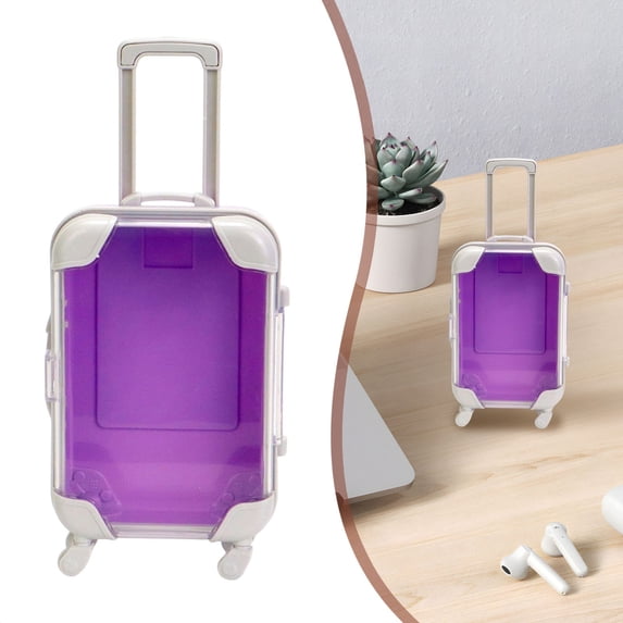 Mini Suitcase Party Favor Box - Colorful Mini Plastic Suitcases for Party Favors with Lid, Retractable Handle & Rolling Wheels for Travel Theme Decorations, Clear Purple