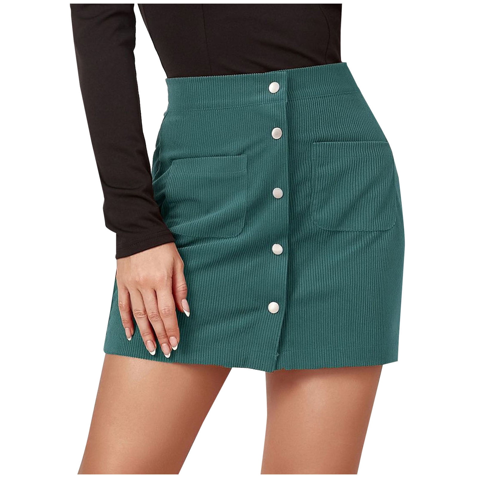 Mini Summer Skirts for Women Button Pockets Soft Corduroy Pure Color High Waist Stretch Short Tight Short Skirt Walmart Business Supplies