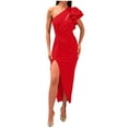 thumbnail image 1 of Mini Sundress One Shoulder Dresses for Women Ruffle Sleeve Long Formal Gowns, Ruched Bodycon Wedding Guest Slit Maxi Dresses L, 1 of 7