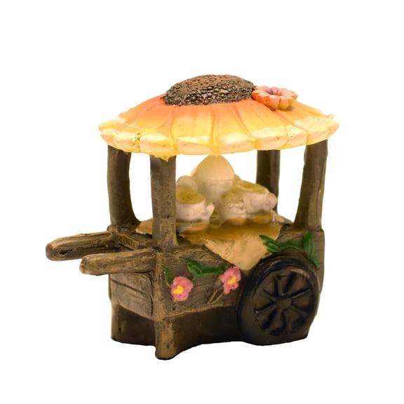 Mini Sunflower Coffee Cart Mug Tea Pot Cups Fairy Garden Miniature Outdoor Landscape Decor