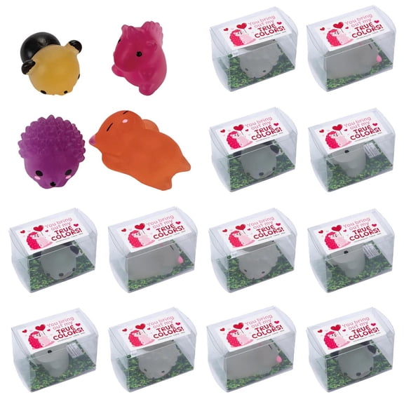 Mini Sunlight-Change Animal Mochi Squishy Valentine Exchanges with Card for 12